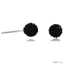 Sterling Silver 6mm Round Black Disco Crystal Ball Stud  - £11.61 GBP