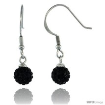 Sterling Silver 6mm Round Black Disco Crystal Ball Fish Hook Earrings, 1 1/16  - $25.64