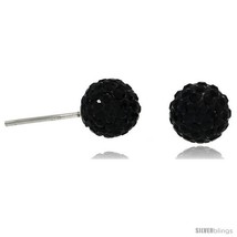 Sterling Silver 8mm Round Black Disco Crystal Ball Stud  - £14.52 GBP