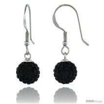 Sterling Silver 8mm Round Black Disco Crystal Ball Fish Hook Earrings, 1 1/4  - $29.70
