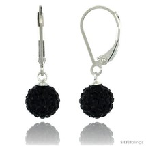 Sterling Silver 8mm Round Black Disco Crystal Ball Lever Back Earrings, 1 in.  - $32.19