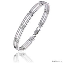 Length 8 - Sterling Silver Striped Binario Bar Bracelet), 9/32 in. (7.5 mm)  - £102.57 GBP