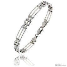 Length 8 - Sterling Silver Striped Binario Bar Bracelet), 9/32 in. (7.5 mm)  - £158.22 GBP