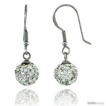 Sterling Silver 8mm Round White Disco Crystal Ball Fish Hook Earrings, 1 1/4  - $29.70