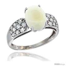 Size 8 - 14k White Gold Natural Opal Ring 10x8 mm Oval Shape Diamond Accent,  - £630.22 GBP