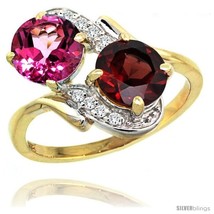 Size 8.5 - 14k Gold ( 7 mm ) Double Stone Engagement Pink Topaz &amp; Garnet Ring  - £503.65 GBP