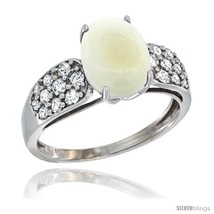 Size 9 - 14k White Gold Natural Opal Ring 10x8 mm Oval Shape Diamond Accent,  - £630.22 GBP