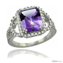 14k white gold natural amethyst ring 10x8 mm emerald shape diamond halo 1 2inch wide thumb200