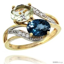 Size 6 - 14k Gold ( 8x6 mm ) Double Stone Engagement Green Amethyst &amp; Lo... - $642.32