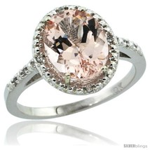 Size 5 - 10k White Gold Diamond Morganite Ring 2.4 ct Oval Stone 10x8 mm, 1/2  - £571.52 GBP