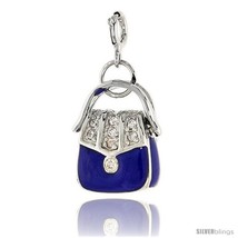 Sterling Silver Jeweled Purse Pendant, Blue Enamel, w/ CZ Stones, 13/16 in. (21  - £50.33 GBP