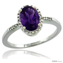 Size 10 - 14k White Gold Diamond Amethyst Ring 1.17 ct Oval Stone 8x6 mm, 3/8  - £325.04 GBP