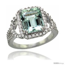 Size 7 - 14k White Gold Natural Aquamarine Ring 10x8 mm Emerald Shape Diamond  - £1,234.56 GBP