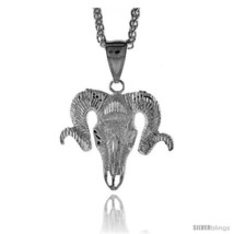 Sterling Silver Ram&#39;s Head Pendant, 1 3/8in  (35 mm)  - £37.19 GBP