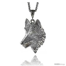 Sterling Silver Wolf Pendant, 2 1/2in  (63 mm)  - £190.22 GBP