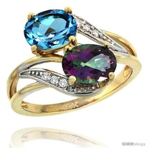 Size 9.5 - 14k Gold ( 8x6 mm ) Double Stone Engagement Swiss Blue &amp; Mystic  - $639.22