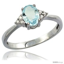 10k white gold natural aquamarine ring oval 7x5 stone diamond accent thumb200