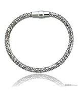 Sterling Silver Flexible Bangle Bracelet w/ Magnetic Clasp in White Gold  - £74.54 GBP