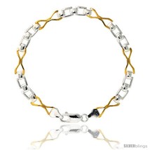 Length 7 - Sterling Silver Cut Out Hourglass &amp; Bar Link Bracelet w/ Gold  - £62.69 GBP