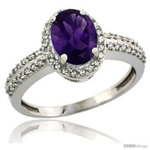 Size 5 - 14k White Gold Diamond Halo Amethyst Ring 1.2 ct Oval Stone 8x6 mm,  - £554.13 GBP