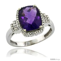 Size 9 - 14k White Gold Diamond Halo Amethyst Ring 2.4 ct Cushion Cut 9x7 mm,  - £507.47 GBP