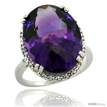 14k white gold diamond halo large amethyst ring 10 3 ct oval stone 18x13 mm 3 4 in wide thumb200