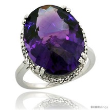 Size 9 - 14k White Gold Diamond Halo Large Amethyst Ring 10.3 ct Oval Stone  - $979.08