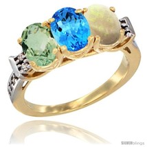 Size 9.5 - 10K Yellow Gold Natural Green Amethyst, Swiss Blue Topaz &amp; Opal Ring  - £454.97 GBP