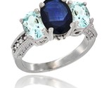 Old ladies natural blue sapphire oval 3 stone ring aquamarine sides diamond accent thumb155 crop