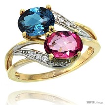 Size 10 - 14k Gold ( 8x6 mm ) Double Stone Engagement London Blue &amp; Pink Topaz  - £507.48 GBP