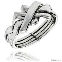 Size 8 - Sterling Silver 4-Piece Woven Braided Design Puzzle Ring Band, 7/16  - £51.80 GBP