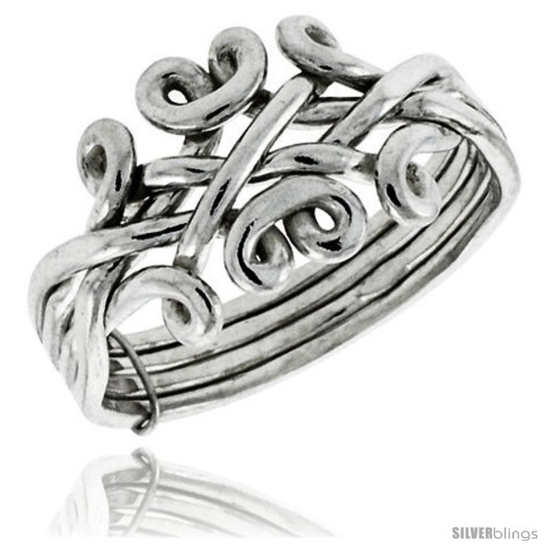 Primary image for Size 10 - Sterling Silver 4-Piece Celtic Loop Design Puzzle Ring Band, 1/2 in. 