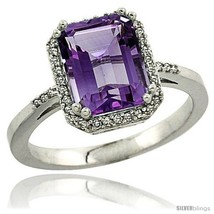 Size 10 - 14k White Gold Diamond Amethyst Ring 2.53 ct Emerald Shape 9x7 mm,  - $777.56