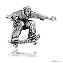 Sterling Silver Skateboarder in Sidewalk Surferin  Brooch Pin, 1 1/8in  (29 mm)  - $53.92
