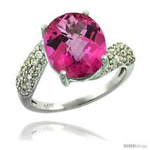 Size 8.5 - 14k White Gold Natural Pink Topaz Ring 12x10 mm Oval Shape Diamond  - £581.92 GBP