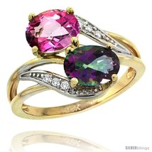 Size 6 - 14k Gold ( 8x6 mm ) Double Stone Engagement Pink &amp; Mystic Topaz Ring  - £494.54 GBP