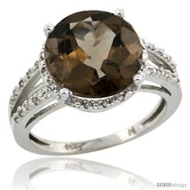 Size 7 - 10k White Gold Diamond Smoky Topaz Ring 5.25 ct Round Shape 11 mm, 1/2  - £456.14 GBP