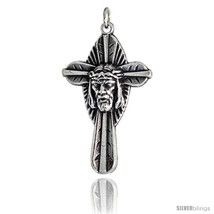 Sterling Silver Jesus Crowned w/ Thorns Cross Pendant, 1 9/16in  (40 mm)  - £53.53 GBP