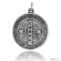 Sterling Silver St. Benedict Round-shaped Medal Pendant, 1 1/16in  (26 mm)  - £55.61 GBP