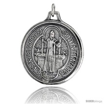 Sterling silver st benedict round shaped medal pendant 1 1 4 32 mm tall thumb200