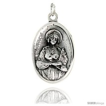 Sterling Silver St. Cecily Medal Pendant 15/16in  X 5/8in  (24 mm X 16  - £29.90 GBP