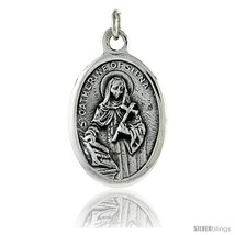 Sterling Silver St. Catherine of Siena Medal Pendant 15/16in  X 5/8in  (24 mm X  - £29.36 GBP