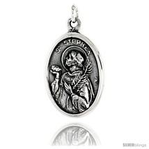 Sterling Silver St. Stephen Medal Pendant 15/16in  X 5/8in  (24 mm X 16  - £29.35 GBP