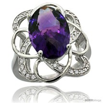 Size 6 - 14k White Gold Natural Amethyst Floral Design Ring 13x 19 mm Oval  - £664.54 GBP