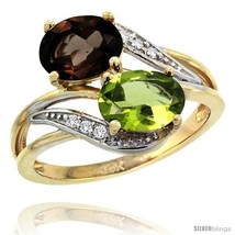 Size 6.5 - 14k Gold ( 8x6 mm ) Double Stone Engagement Smoky Topaz &amp; Per... - $645.79