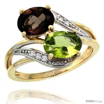 Size 9.5 - 14k Gold ( 8x6 mm ) Double Stone Engagement Smoky Topaz &amp; Per... - $645.79