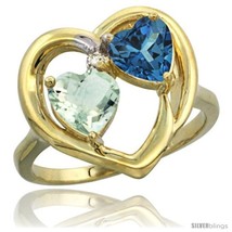 Size 8 - 10k Yellow Gold 2-Stone Heart Ring 6mm Natural Green Amethyst &amp; London  - £255.10 GBP