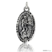 Sterling Silver St. Christopher Oval-shaped Tennis Medal Pendant, 1in  (26 mm)  - £29.90 GBP