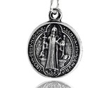 Sterling silver saint benedict round shaped medal charm 3 4 in 18 mm tall thumb155 crop