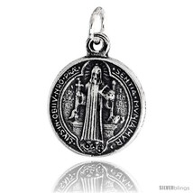 Sterling Silver Saint Benedict Round-shaped Medal Charm, 3/4 in (18 mm)  - £20.27 GBP